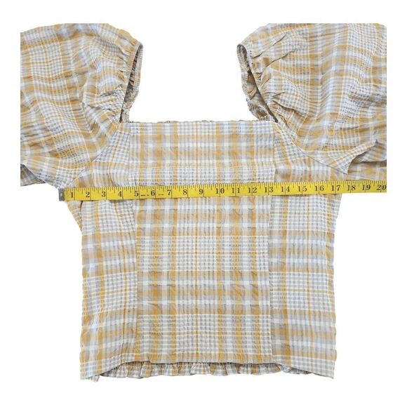 NWOT Anthropologie Maeve Plaid Square Neck Smocked Puff Sleeve Blouse Size Large - Picture 4 of 9